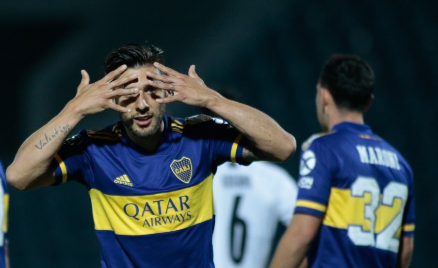 El festejo del Toto Salvio por el gol de Boca ante Libertad en la Copa Libertadores(Fotobaires)