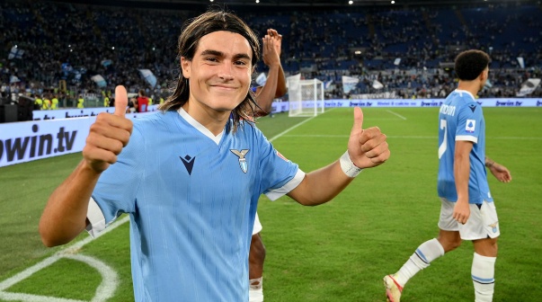 ROME, ITALY - AUGUST 28: Luka Romero of SS Lazio celebrates a winner game after the Serie A match between SS Lazio and Spezia Calcio at Stadio Olimpico on August 28, 2021 in Rome, Italy. (Photo by Marco Rosi/Getty Images)-Not Released (NR)