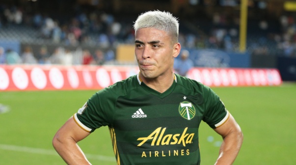 Jul 7, 2019; New York, NY, USA; Portland Timbers forward Brian Fernandez (7) during the second half against the New York City FC at Yankee Stadium. Mandatory Credit: Vincent Carchietta-USA TODAY Sports