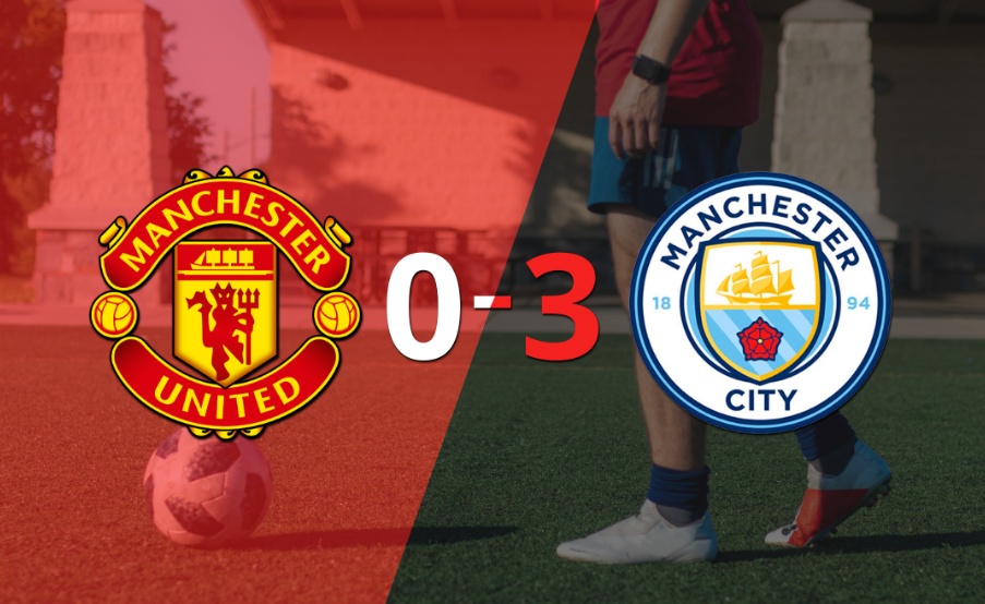 Manchester City goleó 3-0 a Manchester United con doblete de Erling Haaland