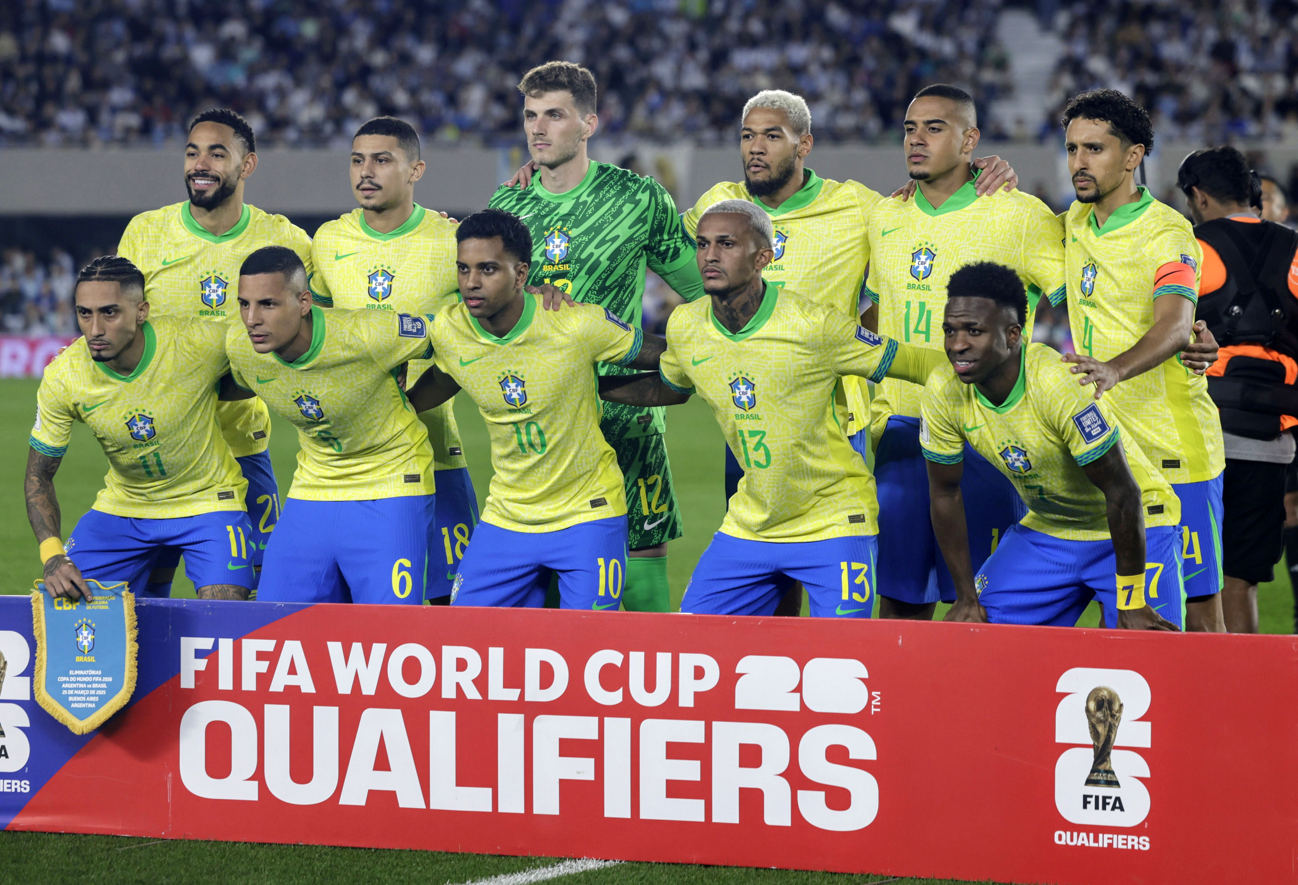 Formación de Brasil. Argentina vs Brasil. Eliminatorias Copa del Mundo 2026. Fotobaires 25/3/2025
