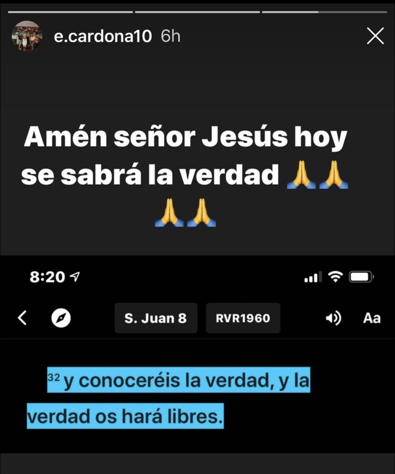 La publicación de Cardona en Instagram